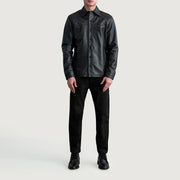 
Vista de detalle of Shirt & Buttons Hardware on Bronco Negro Leather Shirt para Hombre