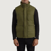 Detalle de cerca of Classic Collar &amp; Zipper With Placket Hardware on Bryan Verde Puffer Vest para Hombre