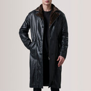 Cai Negro Leather Shearling Abrigo de Cuero para Hombre For Men in Black Sheepskin Leather - Vista frontal y silueta a medida | Comprar online