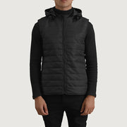 
Vista de detalle of Classic Collar & Zipper Hardware on Carlo Negro Chaleco acolchado con capucha para Hombre