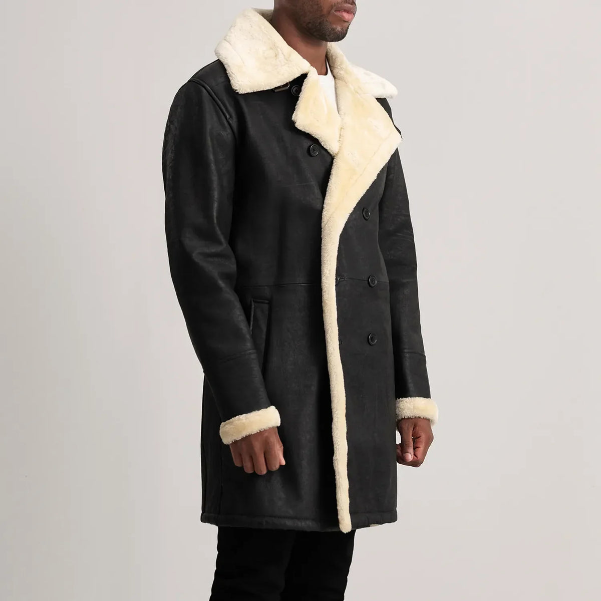 
Charles Abrigo de Cuero Marrón Shearling Abrigo de Cuero para Hombre – alternate product view 2