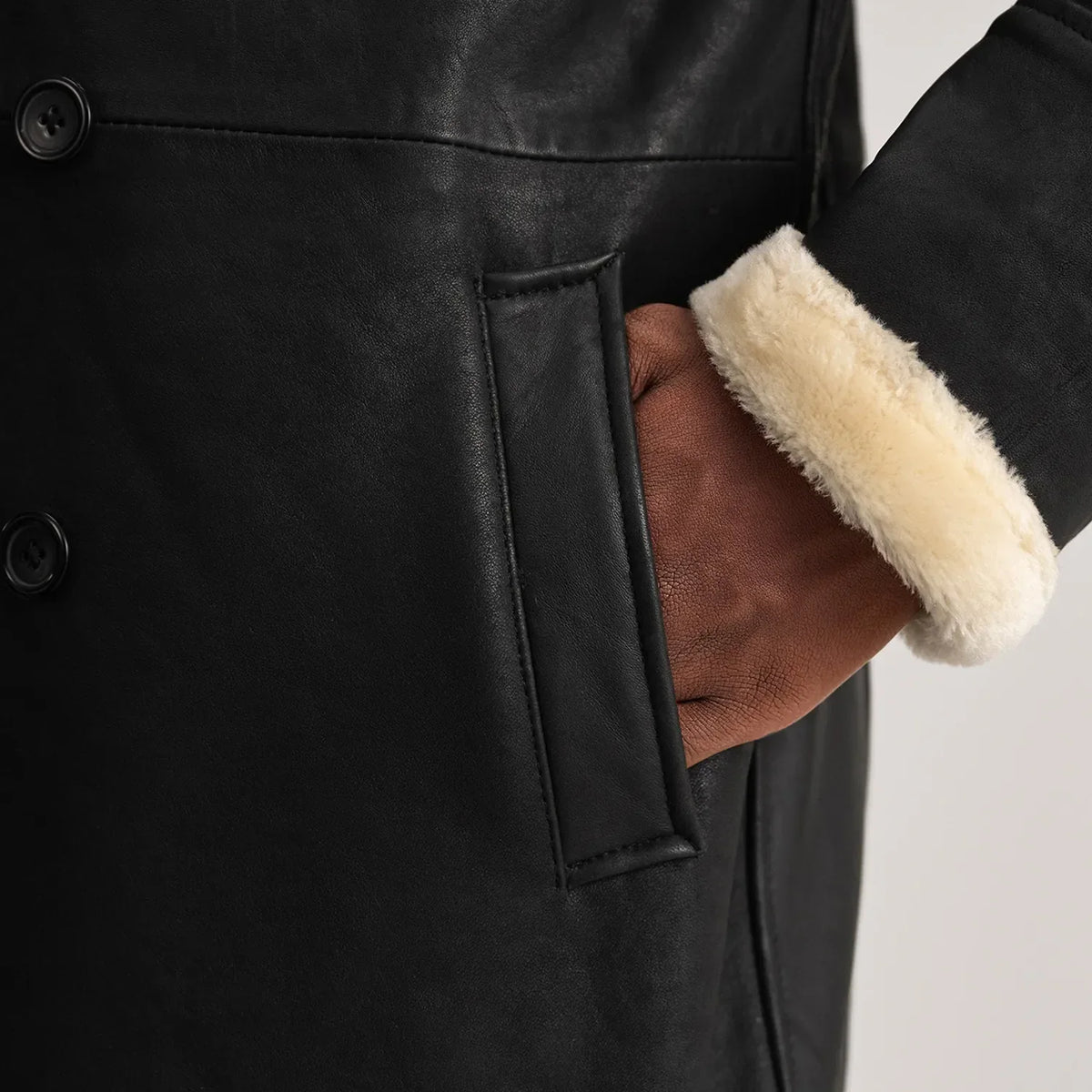 
Charles Abrigo de Cuero Marrón Shearling Abrigo de Cuero para Hombre – alternate product view 6
