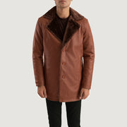 Men's Cinnamon Marrón Leather Fur Abrigo de Cuero para Hombre in Brown Sheepskin Burnishing - Vista frontal y silueta a medida | Comprar online