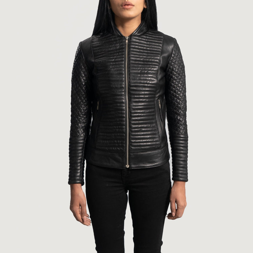 Cityscape Negro Chaqueta Biker de Cuero para Mujer