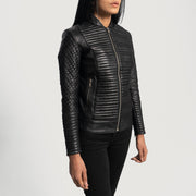 Black Sheepskin Leather Biker Jacket - Vista trasera con ajuste entallado en hombros y bajo impecable