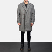 Men's Claud Grey Wool Double Breasted Coat in Grey Synthetic Wool - Vista frontal y silueta a medida | Comprar online