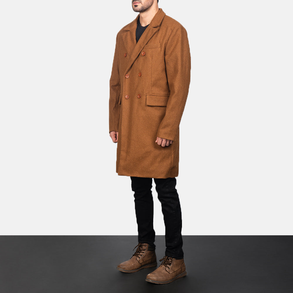 
Khaki Synthetic Wool Trench Coat - Vista posterior con hombros definidos y bajo impecable