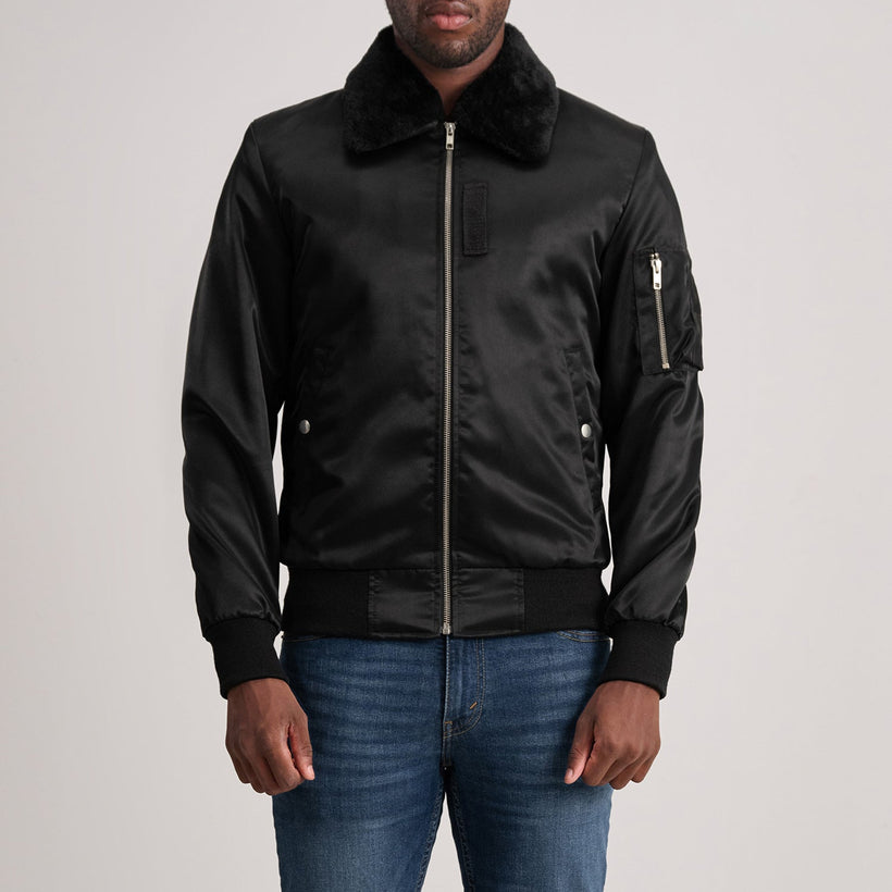 Clyde B-1-5 Negro Cazadora Bomber de Cuero para Hombre