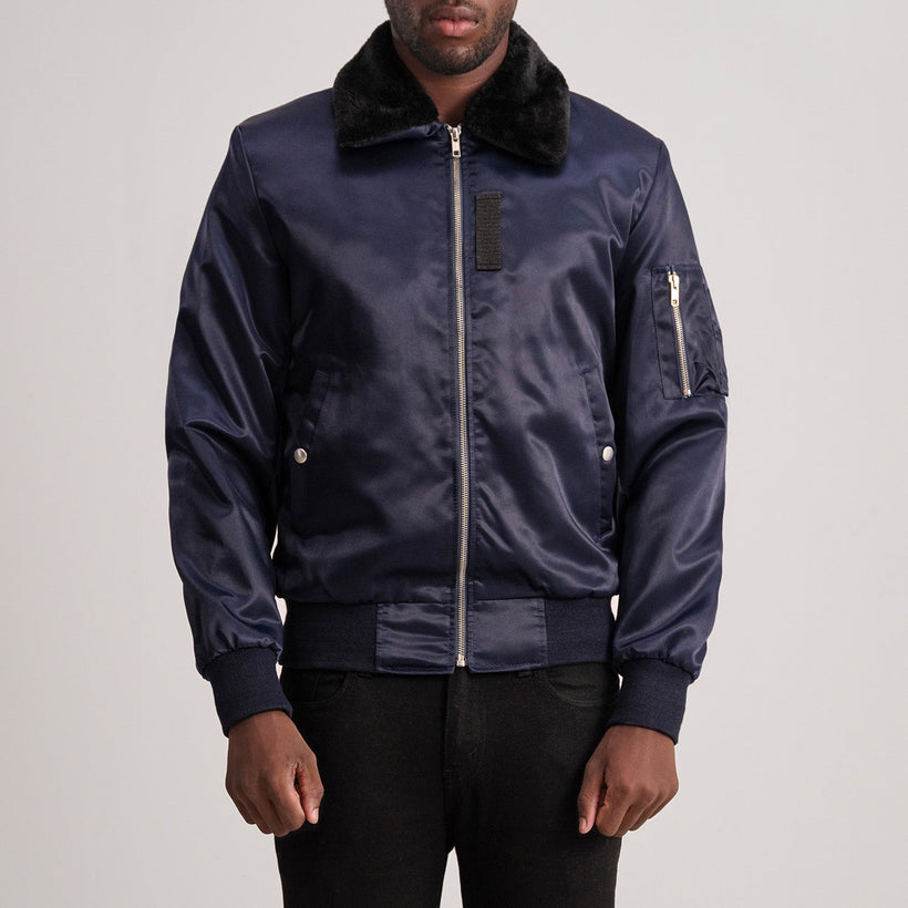 Clyde B-15 Azul Cazadora Bomber de Cuero para Hombre