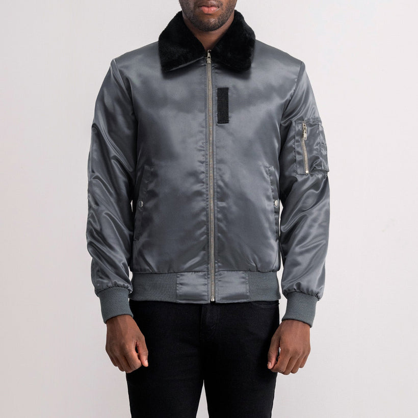 Clyde B-1-5 Gris Cazadora Bomber de Cuero para Hombre