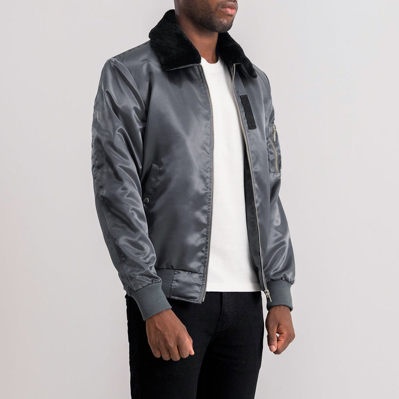 Clyde B-1-5 Gris Cazadora Bomber de Cuero para Hombre