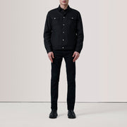 
Black Waxed Cotton Canvas Leather Jacket - Vista posterior con hombros definidos y bajo impecable