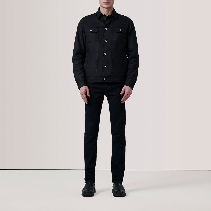 Colberto Negro Waxed Canvas Trucker Chaqueta de Cuero para Hombre