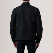 
Vista de detalle of Classic Collar & Snap Button Hardware on Colberto Negro Waxed Canvas Trucker Chaqueta de Cuero para Hombre For Men