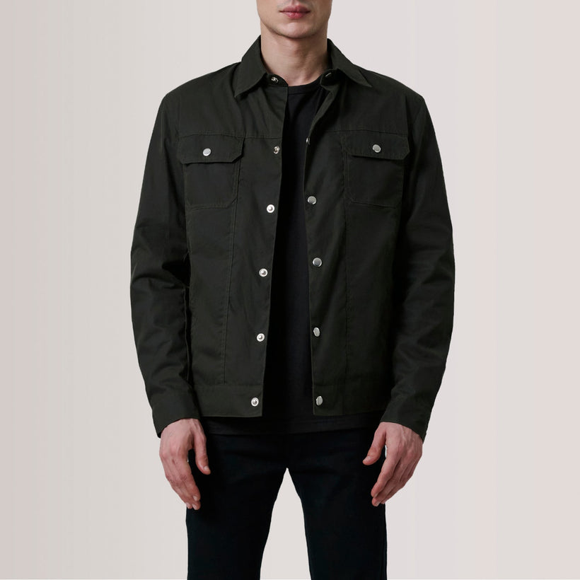 Colberto Olive Waxed Canvas Trucker Chaqueta de Cuero para Hombre
