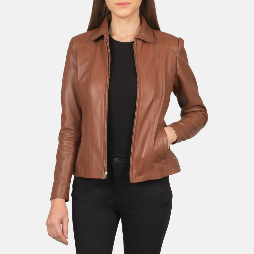 Colette Marrón Chaqueta de Cuero para Mujer