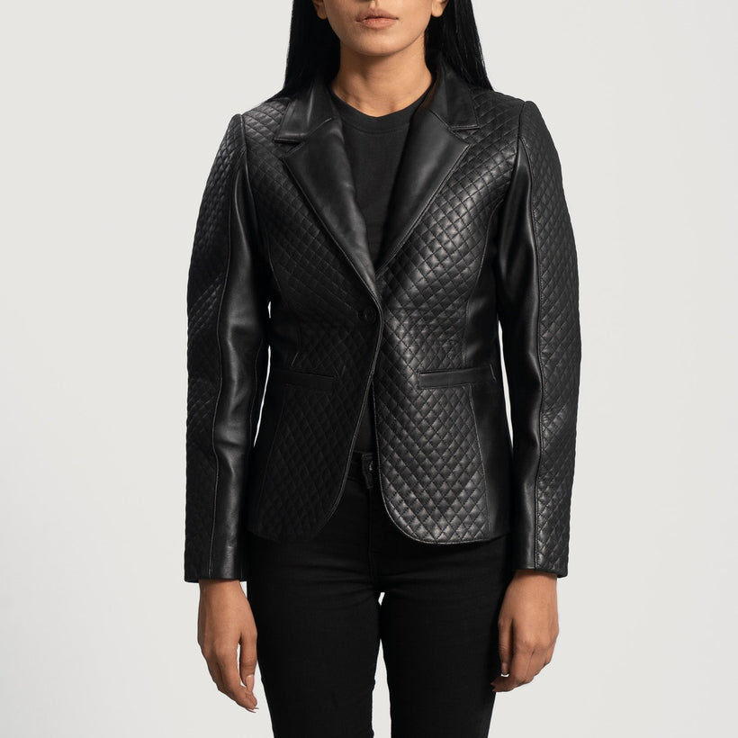 Cora Acolchado Negro Blazer de Cuero de Cuero para Mujer