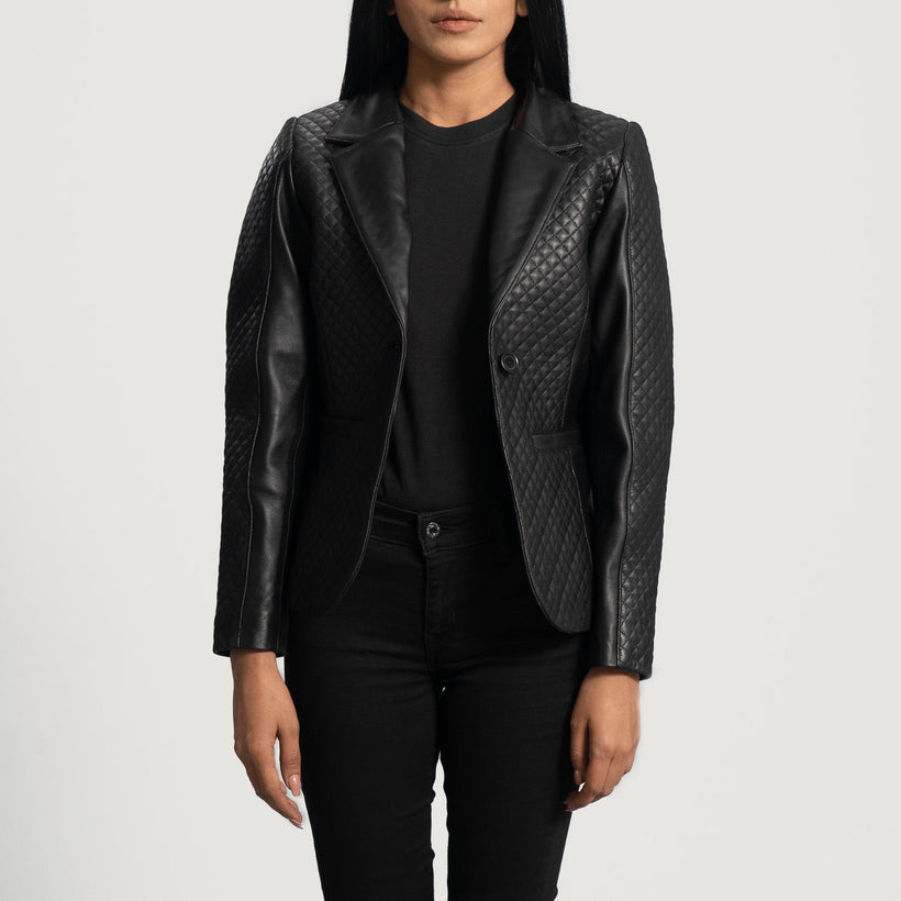 Cora Acolchado Negro Blazer de Cuero de Cuero para Mujer