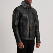 Black Sheepskin Leather Aviator Jacket - Vista trasera con ajuste entallado en hombros y bajo impecable