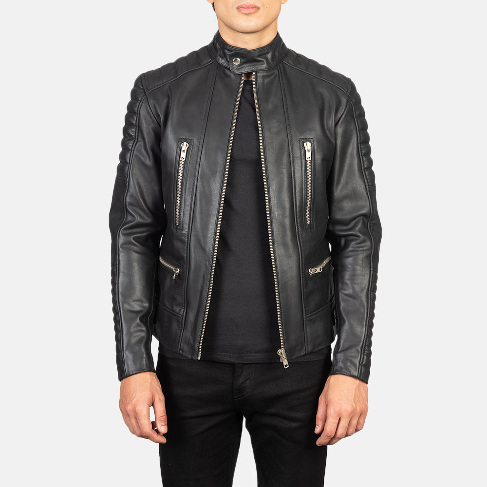 Men's Damian Grey Suede Biker Jacket in Grey Sheepskin Suede - Vista frontal y silueta a medida | Comprar online