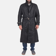 Men's Daniel Negro Trench de Cuero para Hombre in Black Cowhide Leather - Vista frontal y silueta a medida | Comprar online