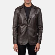 Daron Marrón Blazer de Cuero de Cuero para Hombre in Brown Sheepskin Leather - Vista frontal y silueta a medida | Comprar online