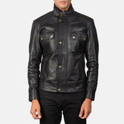 
Darren Black Leather Biker Jacket in Black 100% Full-Grain Leather - Vista frontal y silueta entallada | Comprar online