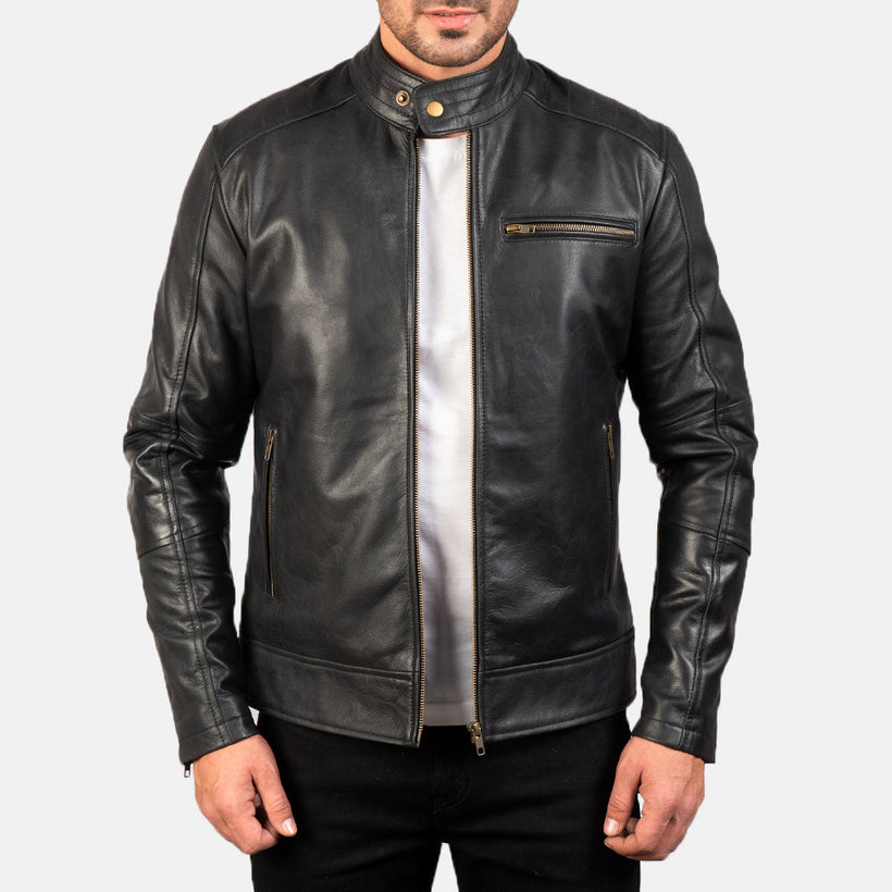 Dean Negro Chaqueta Biker de Cuero para Hombre