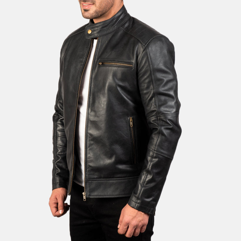 Dean Negro Chaqueta Biker de Cuero para Hombre