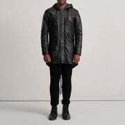 Delvin Tan Leather Parka - Vista de perfil lateral con corte ergonómico de manga
