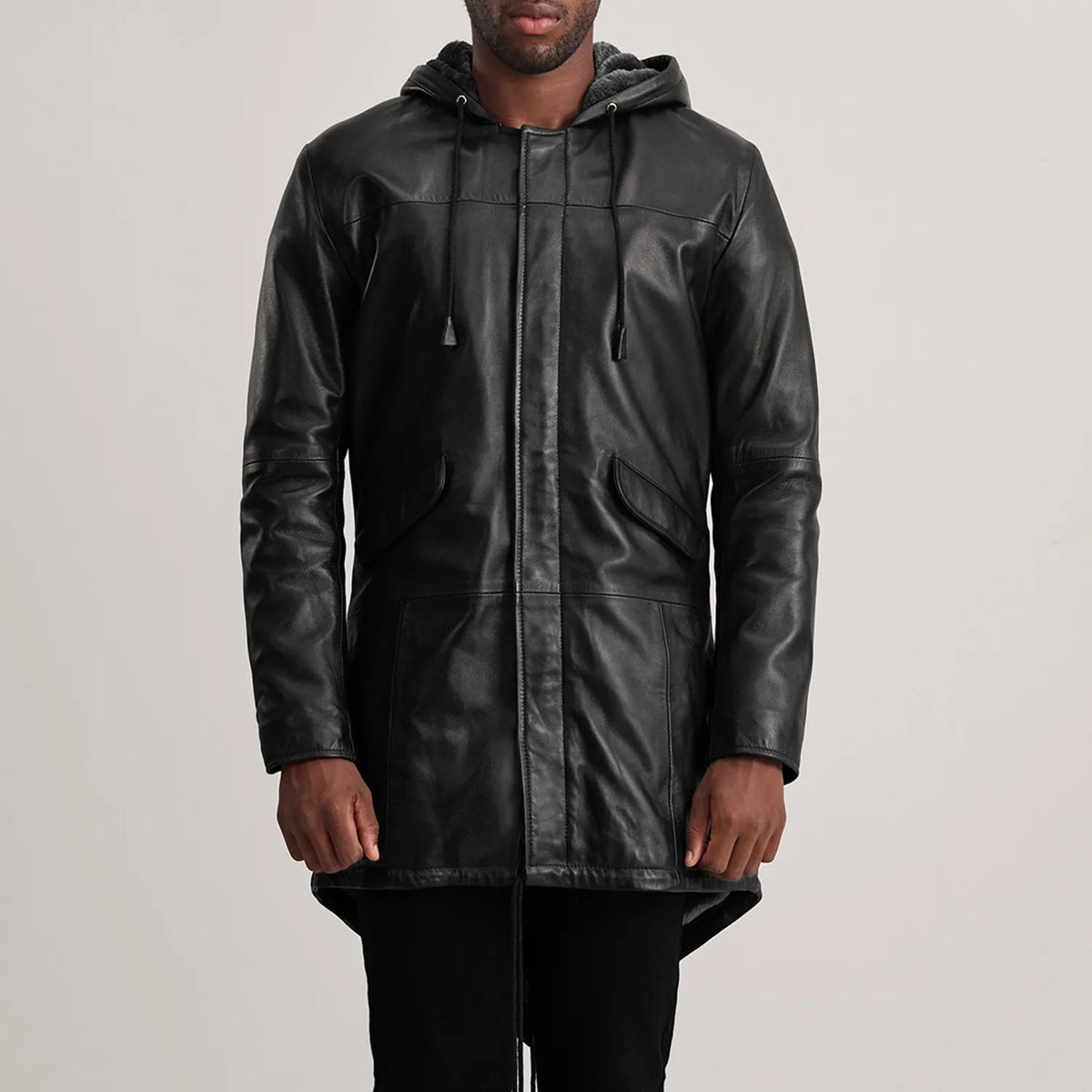 Detalle de cerca of Hooded &amp; Zipper with Placket Hardware on Delvin Tan Leather Parka