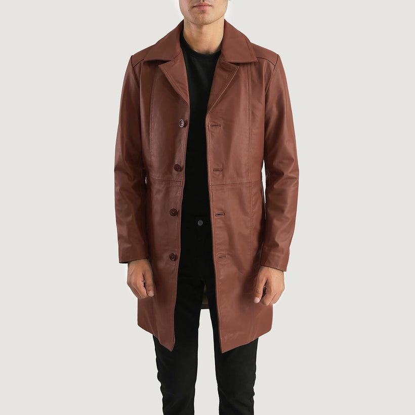 Don Long Marrón Abrigo de Cuero para Hombre