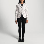 
Vista de detalle of Notch & Button Hardware on Donna Blake Blanco Blazer de Cuero de Cuero para Mujer