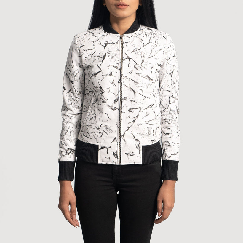 Donna Blake Blanco Cazadora Bomber de Cuero para Mujer