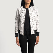 Women's Donna Blake Blanco Cazadora Bomber de Cuero para Mujer - Vista de perfil lateral con corte ergonómico de manga