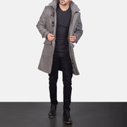 Men's Grey Wool Duffle Coat in Grey Synthetic Wool - Vista frontal y silueta a medida | Comprar online