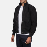 Brown Goatskin Suede Bomber Jacket - Vista trasera con ajuste entallado en hombros y bajo impecable