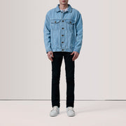 Light Blue Full-Grain leather Jacket - Vista trasera con ajuste entallado en hombros y bajo impecable