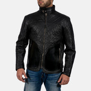 
Equilibrium Negro Chaqueta de Cuero para Hombre in Black Sheepskin Leather - Vista frontal y silueta entallada | Comprar online