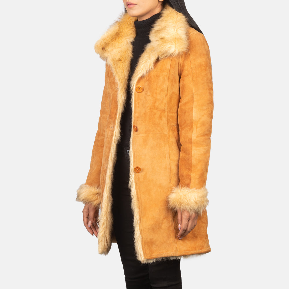 
Erica Shearling Abrigo de Cuero para Mujer - Vista posterior con hombros definidos y bajo impecable