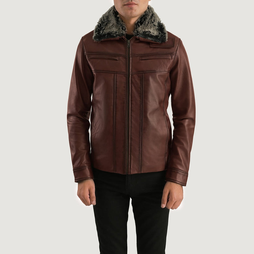 Evan Hart Fur Marrón Chaqueta de Cuero para Hombre