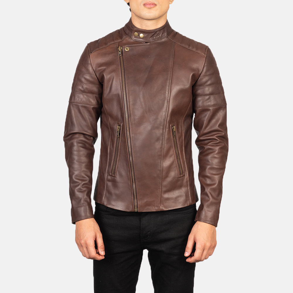 Faisor Mocha Chaqueta Biker de Cuero para Hombre – Vista alternativa del producto 5