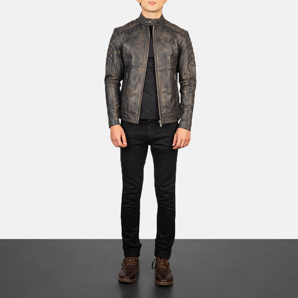 Fernando Acolchado Chaqueta Biker de Cuero para Hombre – Vista alternativa del producto 3