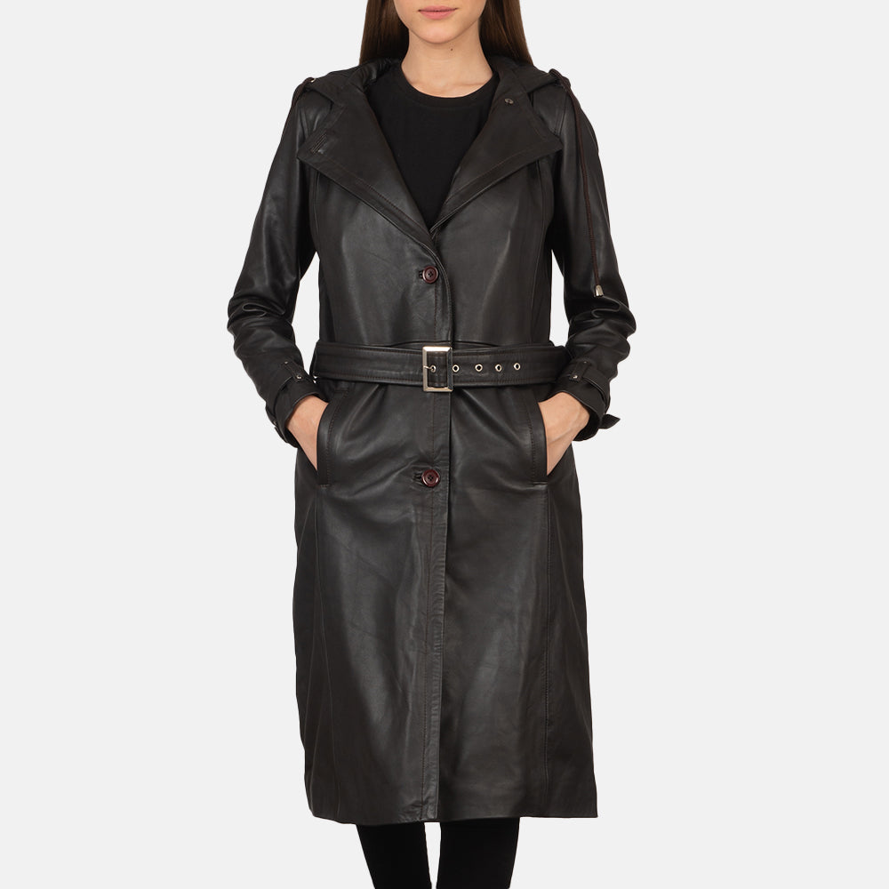 
Fixon Hooded Marrón Gabardina Trench de Cuero para Mujer in Brown Sheepskin Leather - Vista frontal y silueta entallada | Comprar online