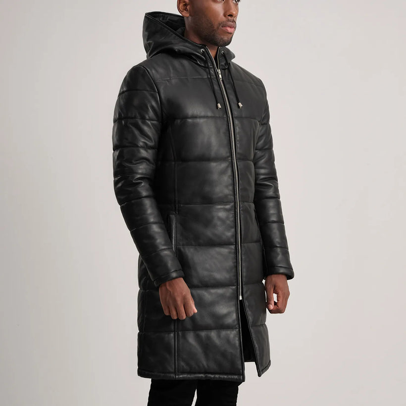 Floyd Abrigo de Cuero Tostado Puffer Chaqueta de Cuero para Hombre