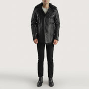 
Vista de detalle of Notch & Button Hardware on Furcliff Negro Abrigo de Cuero para Hombre