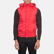 
Vista de detalle of Band with Removable Hood & Zipper with dual puller and wind flap Hardware on Fuston Rojo Chaleco acolchado con capucha para Hombre
