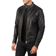 Black Goatskin Leather Biker Jacket - Vista trasera con ajuste entallado en hombros y bajo impecable