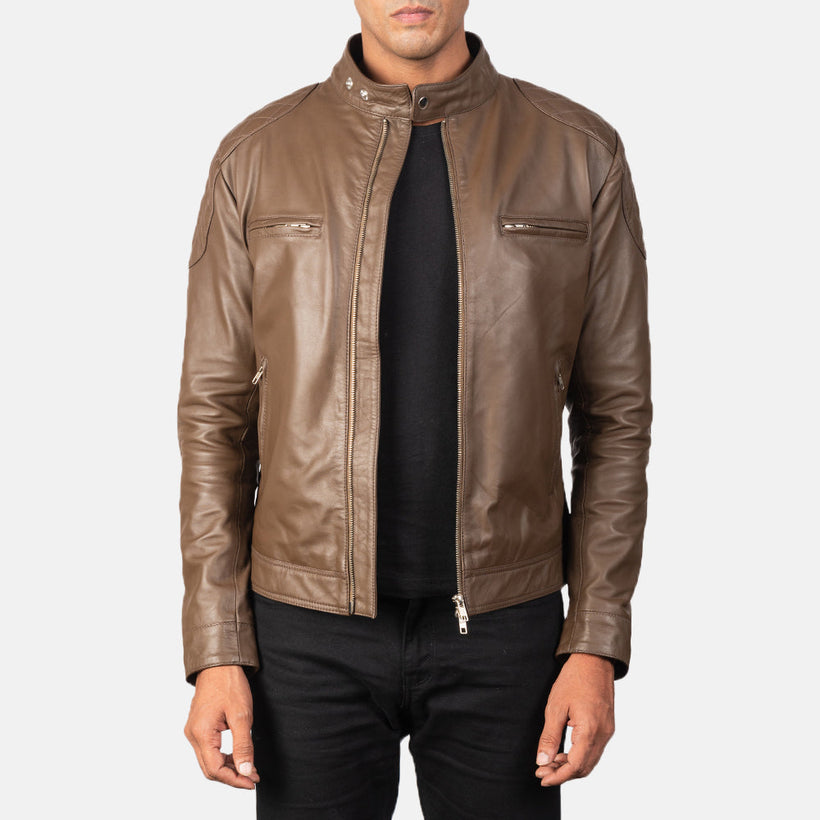 Gatsby Moca Chaqueta Biker de Cuero para Hombre