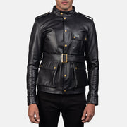 Germain Negro Chaqueta de Cuero para Hombre in Black Cowhide Leather - Vista frontal y silueta a medida | Comprar online